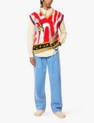 Marni Mens Glass Graphic-intarsia V-neck Virgin-wool Knitted Vest In Transparent