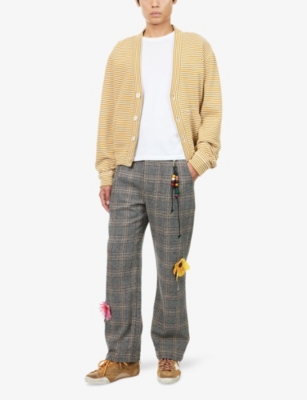Marni Cropped Cardigan Sweater With Horizontal Stripes And Logo Detail In Multi
