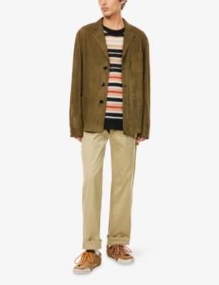 Marni Mens Deep Sage Notched-collar Patch-pocket Suede Blazer In Green