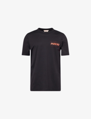 Marni Mens Black Embroidered Logo-patch Crewneck Cotton-jersey T-shirt