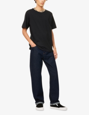 Burberry Mens Check-print Short-sleeves Cotton-jersey T-shirt Black Xl In Black