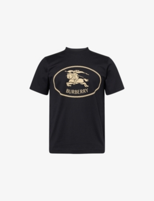 Burberry Mens Brand-print Crewneck Cotton-jersey T-shirt Black Xl