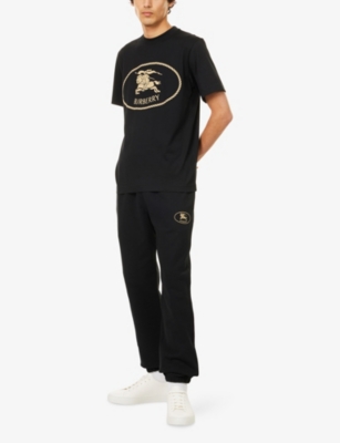 Burberry Knight Stamp Cotton Jogging Pants In Black