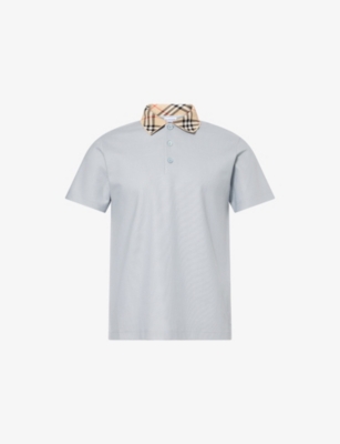 BURBERRY: Check-Print-Collar Shirt-Sleeves Cotton-Piqué Polo Shirt