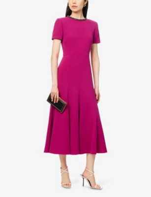 ROLAND MOURET: Cady Rhinestone-Embellished Woven Midi Dress