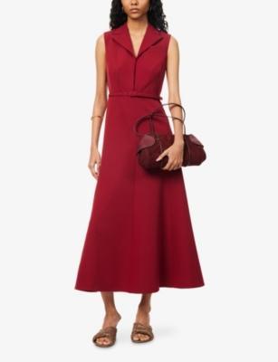 Roland Mouret Womens Dark Red Peak-lapel Belted Woven Midi Dress In Red