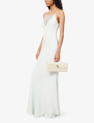 Roland Mouret Womens Mint Square-neck Lace-panel Silk Maxi Dress In Green