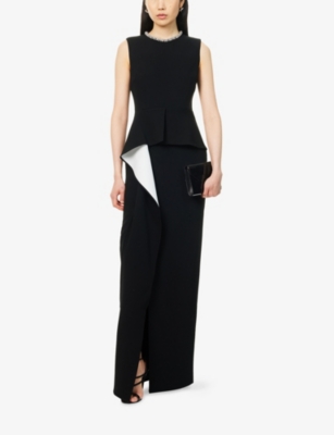 Roland Mouret Womens Monochrome Embellished Wavy-panel Woven Maxi Dress
