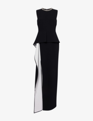 Roland Mouret Womens Monochrome Embellished Wavy-panel Woven Maxi Dress