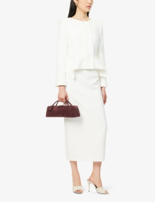 Roland Mouret Womens Cream Peplum Round-neck Stretch-woven Jacket In White