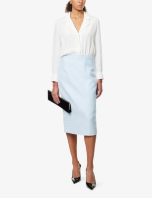 Roland Mouret Womens White Notched-collar Long-sleeve Silk Bodysuit In White