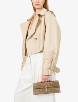 SAVETTE: Slim Symmetry Pochette Suede Top-Handle Bag