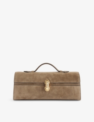 SAVETTE: Slim Symmetry Pochette Suede Top-Handle Bag