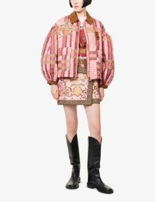 Barbour Womens Pink Tartan/beige  X Farm Rio Anaclara Quilted Woven Jacket Xs In Multi