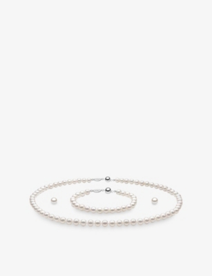 YOKO LONDON: Round 18ct White-Gold And Freshwater Pearl Necklace, Bracelet And Stud Set