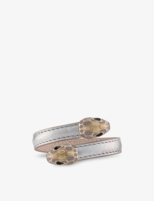 Bvlgari Silver Serpenti Forever Leather Bracelet