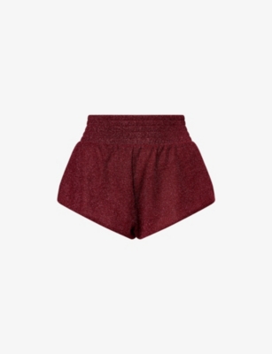 Oseree Womens Burgundy Lumiere Metallic Woven Shorts