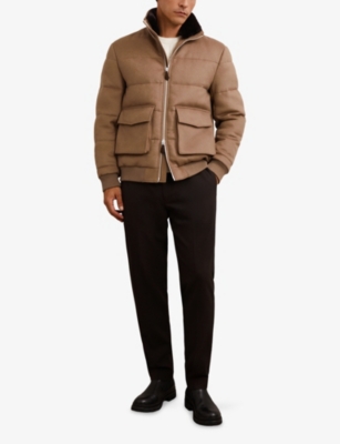 Reiss Mens Light Brown Gerald Quilted Wool-blend Jacket In Nude