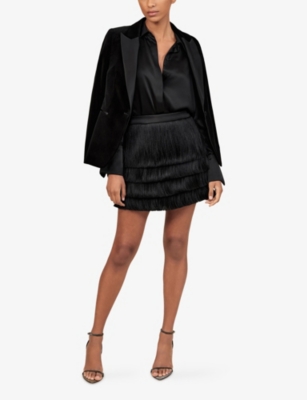 Reiss Womens Black Chloe Fringe High-rise Woven Mini Skirt In Black