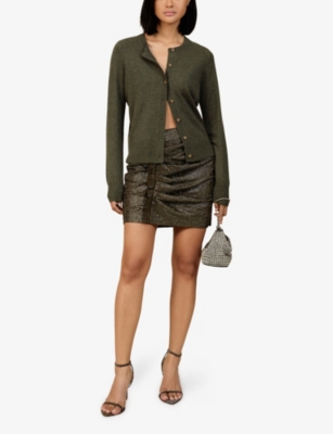 REISS: Jules Metallic Side-Ruched Woven Mini Skirt