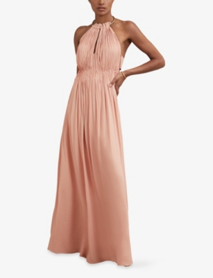 Reiss Womens Vinnie Halterneck Woven Maxi Dress Pink In Pink