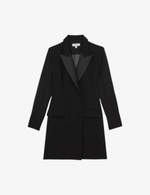 Reiss Womens Black Adina Tux Sheer-sleeve Woven Mini Dress