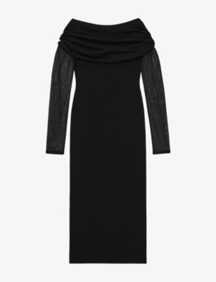 Reiss Womens Black Angelica Off-shoulder Stretch-knit Midi Dress Xs