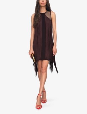 REISS: Farrow Fringed-Hem Stretch-Woven Mini Dress