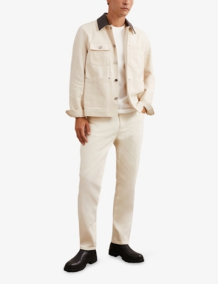 REISS: Clapper Leather-Collar Denim Jacket