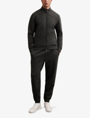 Reiss Mens Charcoal Cortona Zipped Stretch-jersey Sweatshirt In Gray