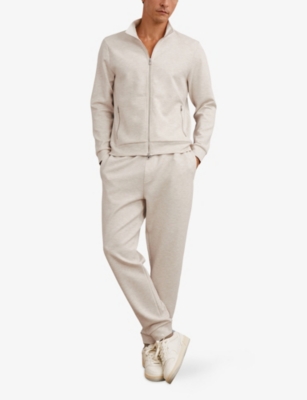 Reiss Mens Oatmeal Cortona Zipped Stretch-jersey Sweatshirt Xl In Neutral