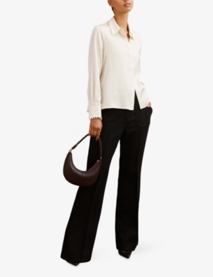 Reiss Womens Ivory Lois Embellished-collar Woven Shirt In Neutral