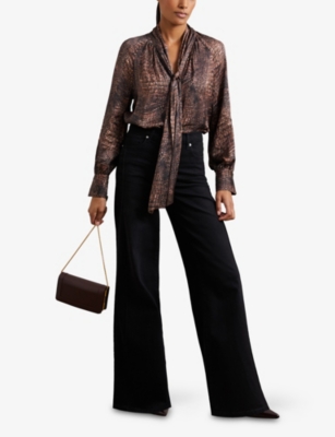 Reiss Womens  Naomi Animal-print Woven Blouse In Brown