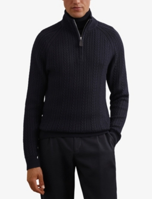 REISS: Loxley Zip-Neck Stretch-Knit Jumper