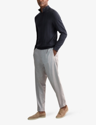 Reiss Mens Airforce Blue Findlay Half-zip Merino-wool Jumper In Gray