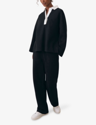 REISS: Gaia Open-Collar Stretch-Cotton Top