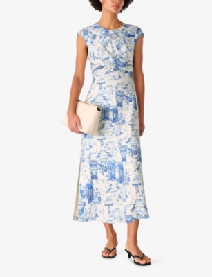WHISTLES: Rome-Print Twist-Neck Woven Midi Dress