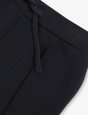 Reiss Navy Blue Premier Drawstring-waist Stretch-jersey Jogging Bottoms 3-9 In Black