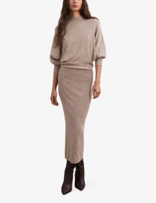 Reiss Womens Neutral Suni Roll-neck Wool And Cashmere-blend Midi Dress Xs In Neutral