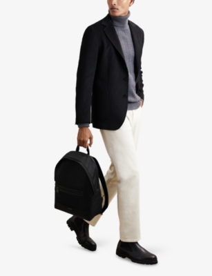 Reiss Mens Black Allen Front-pocket Woven Backpack In Black