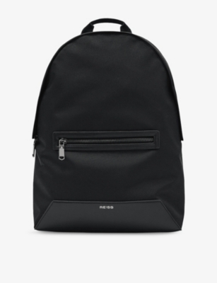 Reiss Mens Black Allen Front-pocket Woven Backpack