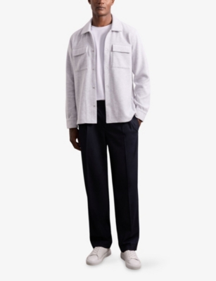 Reiss Mens Grey Marl Maxwell Patch-pocket Cotton-jersey Shirt Xs In Gray