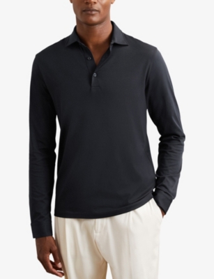 REISS: Porofino Long-Sleeved Cotton-Jersey Polo Shirt