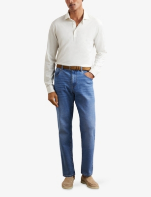 REISS: Porofino Long-Sleeved Cotton-Jersey Polo Shirt