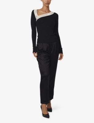 Reiss Womens Black White Aubrey Bead-embellished Knitted Jumper Xs In Black