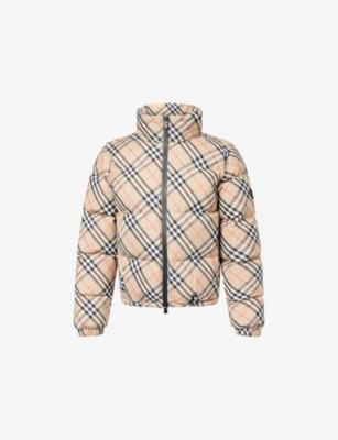 Burberry Womens Sand Ip Check Check-print Hooded Shell-down Jacket In Neutral