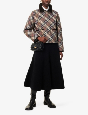 Burberry Womens Moss Brownink Grey Check-print Quilted Cotton Jacket In Brown