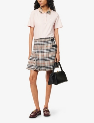 BURBERRY: Check-Print-Collar Short-Sleeves Cotton-Piqué Polo Shirt