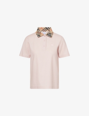 Burberry Womens Check-print-collar Short-sleeves Cotton-piqué Polo Shirt Bouquet