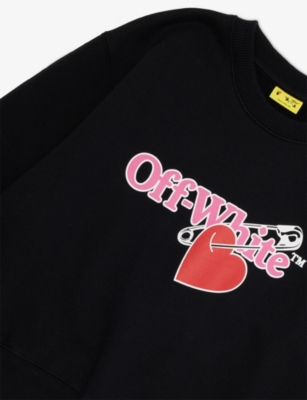 Off-white Pop Heart Crewneck Cotton-jersey Sweatshirt 4-12+ Years In Black